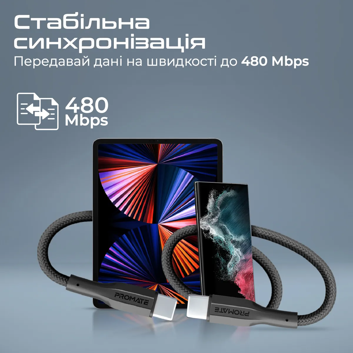 Кабель Promate xCord-CC USB Type-C - USB Type-C (M/M), 1 м, Black (xcord-cc.black) - мініатюра 3