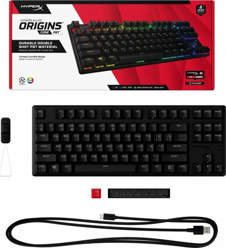 Клавіатура HyperX Alloy Origins Core PBT Red RGB Black (639N7AA) - мініатюра 7