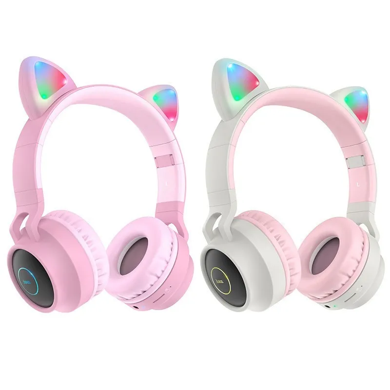 Bluetooth-гарнітура Hoco W27 Cat Ear Grey/Pink (W27GP) - мініатюра 3