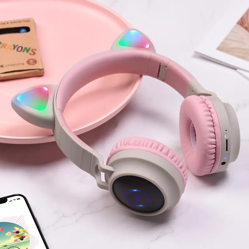 Bluetooth-гарнітура Hoco W27 Cat Ear Grey/Pink (W27GP) - мініатюра 5
