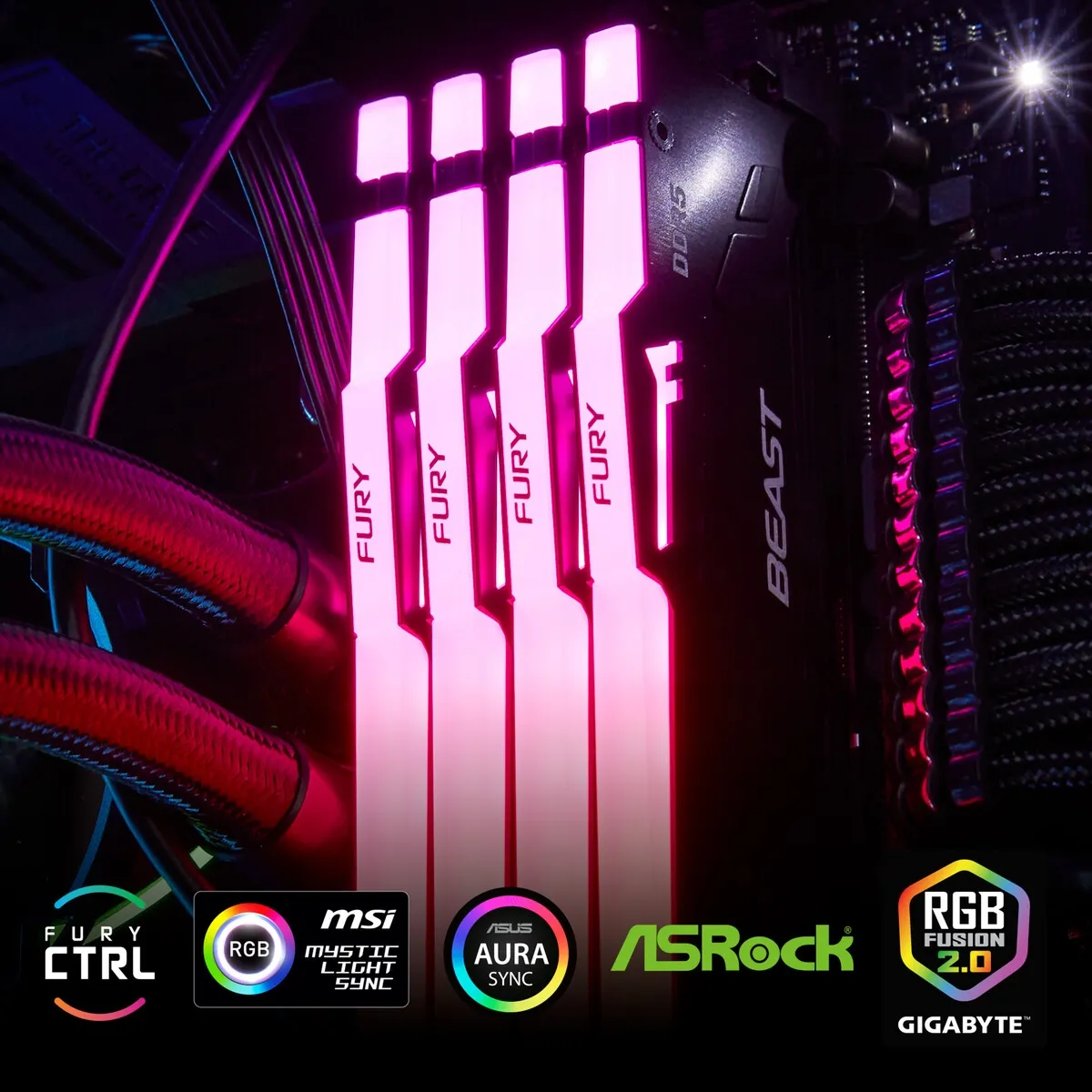 Модуль пам`яті DDR5 2x8GB/5200 Kingston Fury Beast RGB Black (KF552C40BBAK2-16) - мініатюра 8