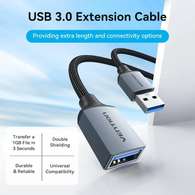 Кабель Vention USB - USB V 3.0 (M/F), 1 м, Black (CBLHF) - мініатюра 2