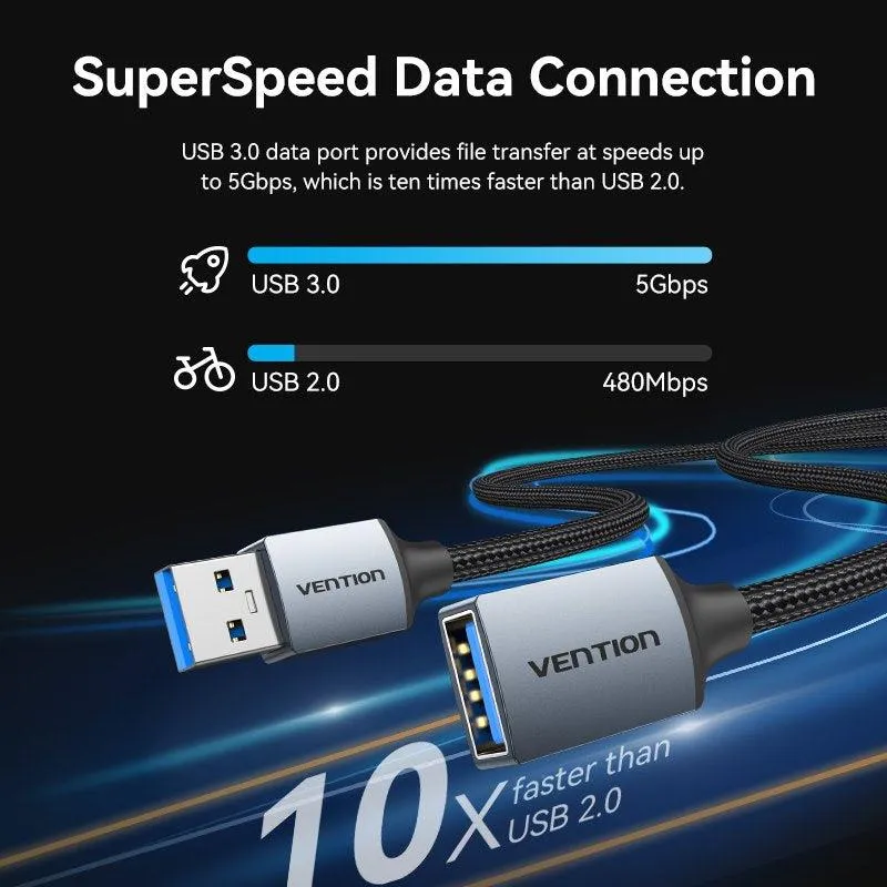 Кабель Vention USB - USB V 3.0 (M/F), 1 м, Black (CBLHF) - мініатюра 3