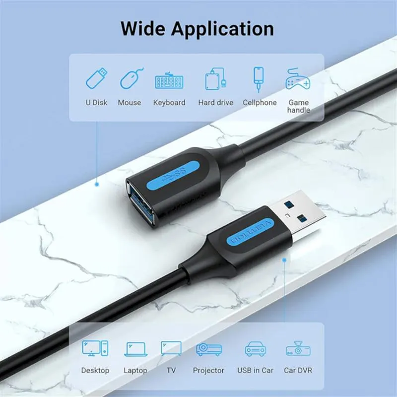 Подовжувач Vention USB - USB (M/F), 0.5 м, Black (CBHBD) - мініатюра 2