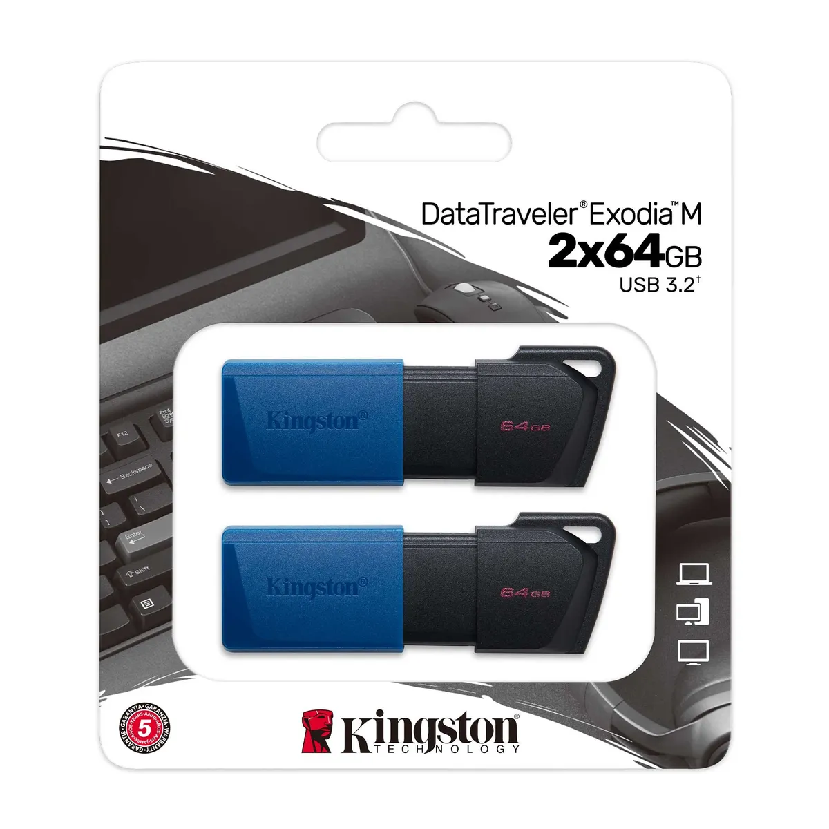 Флеш-накопичувач USB3.2 2x64GB Kingston DataTraveler Exodia M Black/Blue (DTXM/64GB-2P) - мініатюра 6