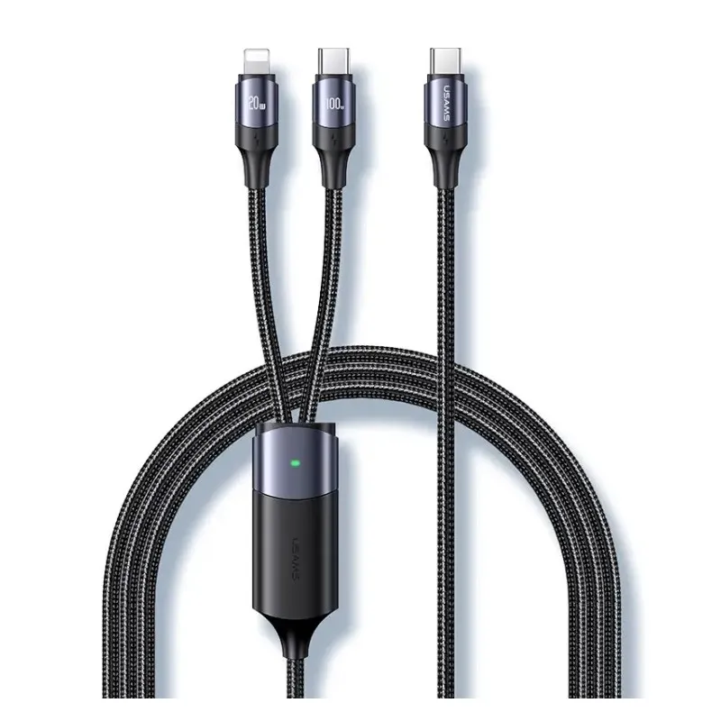 Кабель Usams US-SJ550 U71 USB Type-C - Lightning + USB Type-C (M/M), 100W, 1.2 м, Black (6958444977065) - зображення 1