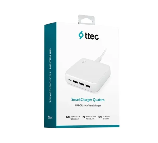 Мережевий зарядний пристрій Ttec SmartCharger Quattro GaN USB-C/USB-A 65W White (2SCG02B) - мініатюра 3