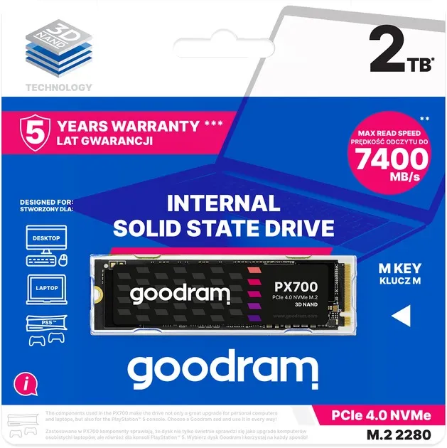 Накопичувач SSD 2TB Goodram PX700 M.2 2280 PCIe 4.0 x4 NVMe 3D NAND (SSDPR-PX700-02T-80) - мініатюра 3