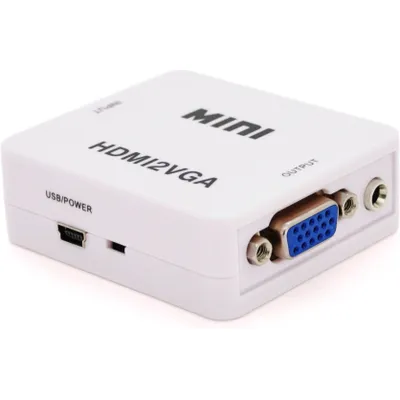 Конвертер Mini, HDMI to VGA, ВХІД HDMI (мама) на ВИХІД VGA (мама), 720P / 1080P, White, BOX - мініатюра 2