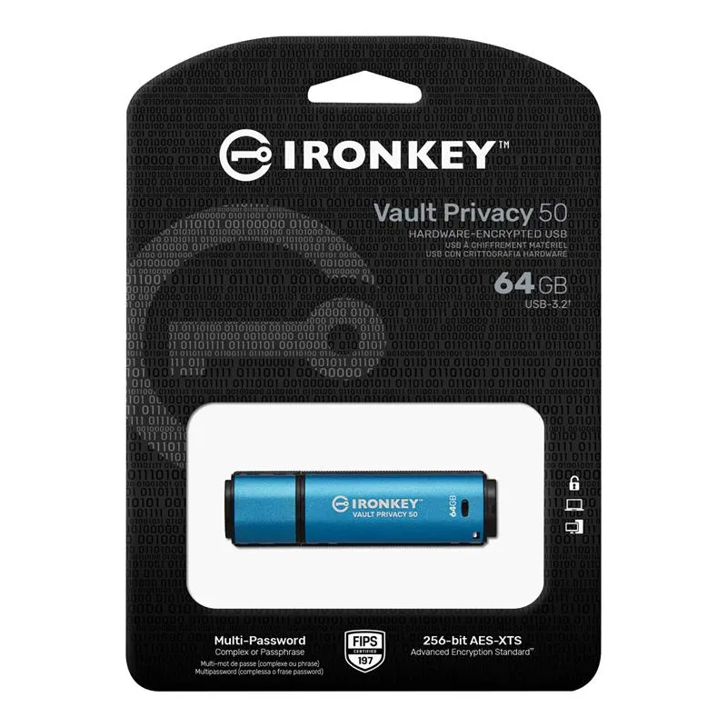 Флеш-накопичувач USB3.2 64GB Kingston IronKey Vault Privacy 50 Type-A Blue (IKVP50/64GB) - мініатюра 5