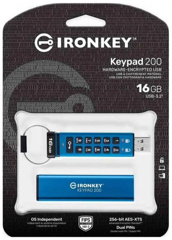 Флеш-накопичувач USB3.2 16GB Kingston IronKey Keypad 200 Type-A Blue (IKKP200/16GB) - мініатюра 4