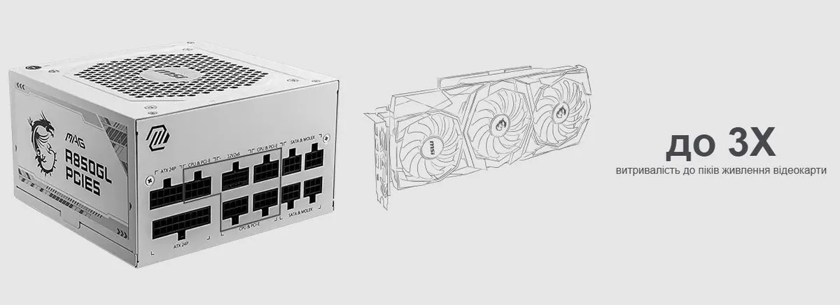 Блок живлення MSI MAG A850GL PCIE5 White 850W - мініатюра 6