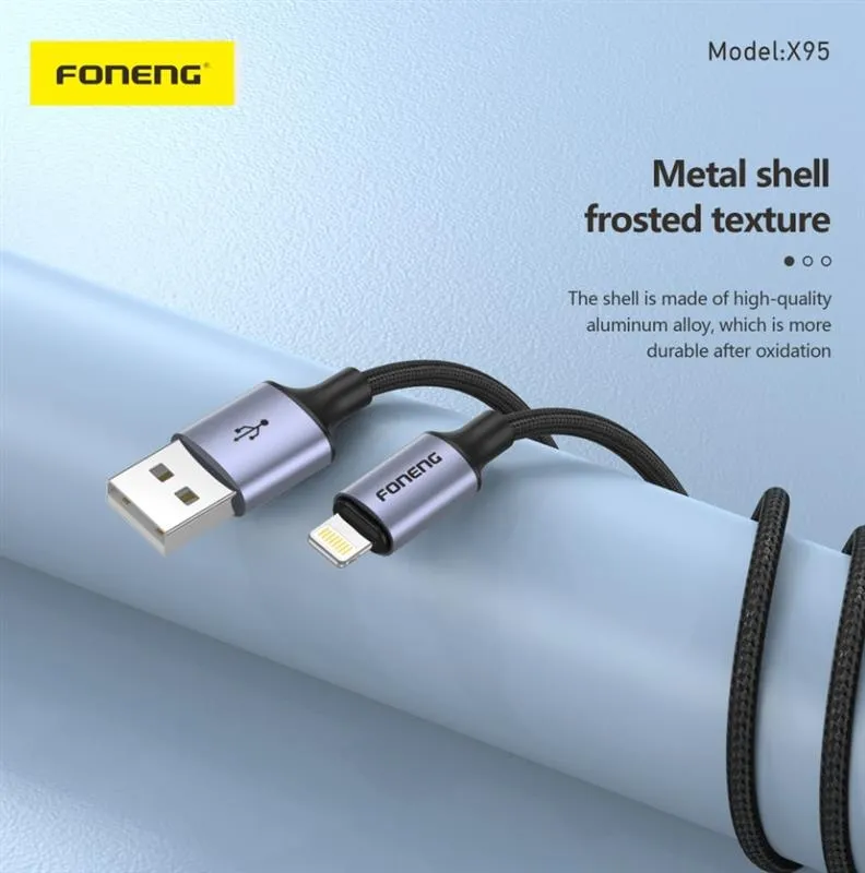 Кабель Foneng X95 Metal Head Braided Cable (3A) USB - Lightning (M/M), 1.2 м, Black (X95-CA-IP) - зображення 1