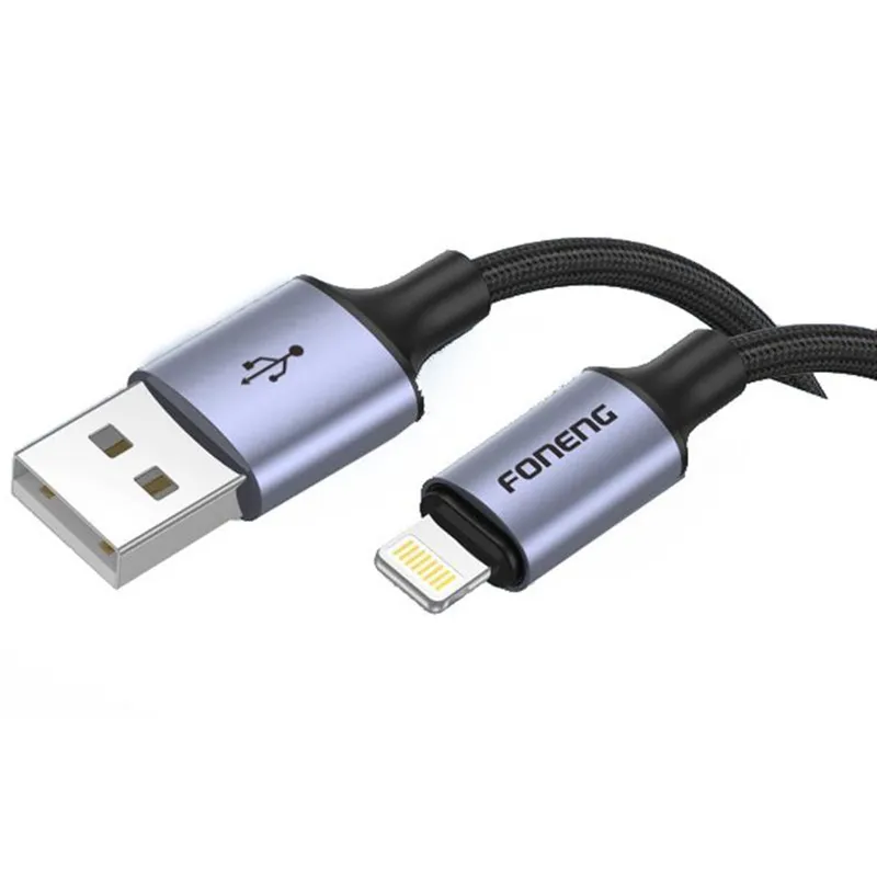 Кабель Foneng X95 Metal Head Braided Cable (3A) USB - Lightning (M/M), 1.2 м, Black (X95-CA-IP) - мініатюра 2