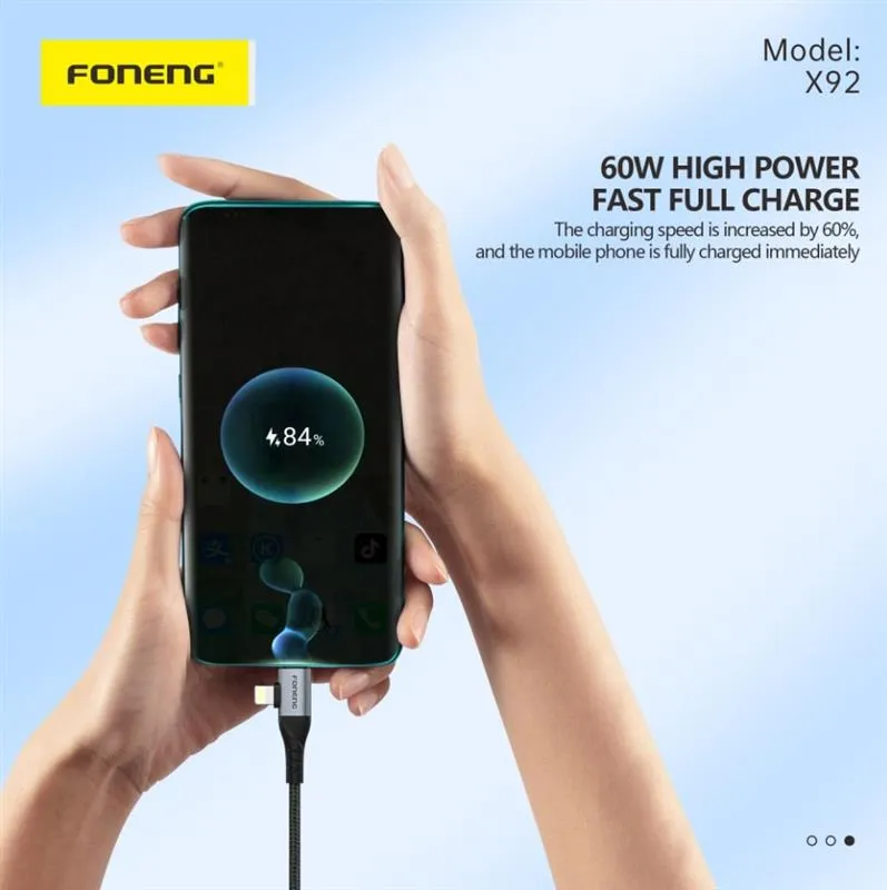Кабель Foneng X92 4-in-1 (60W) USB/USB-C - USB-C/Lightning (M/M), 1 м, Black (X92-CA-FIO) - мініатюра 2
