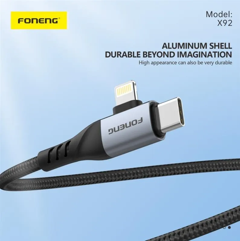 Кабель Foneng X92 4-in-1 (60W) USB/USB-C - USB-C/Lightning (M/M), 1 м, Black (X92-CA-FIO) - мініатюра 3