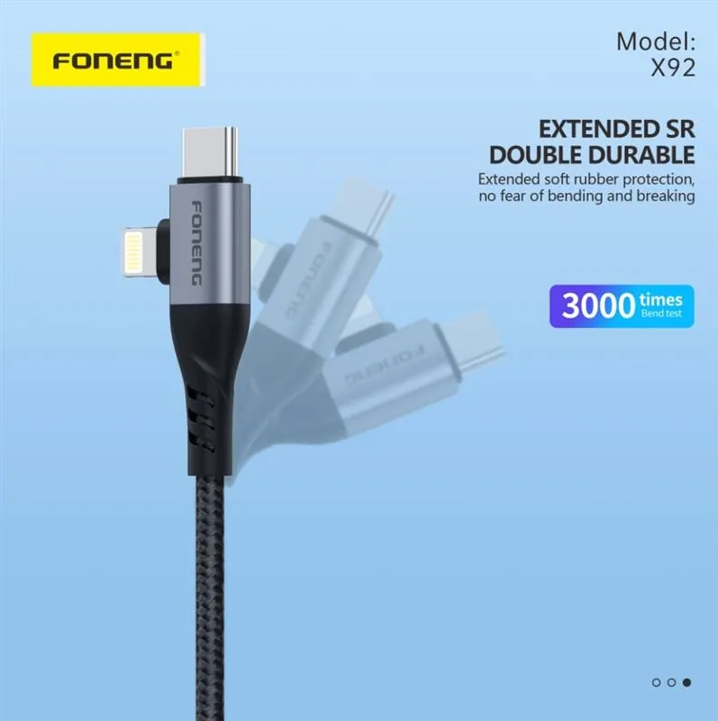 Кабель Foneng X92 4-in-1 (60W) USB/USB-C - USB-C/Lightning (M/M), 1 м, Black (X92-CA-FIO) - мініатюра 5