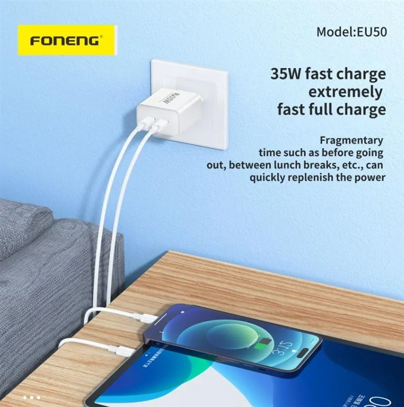 Мережевий зарядний пристрій Foneng EU50 PD35W Fast Charger (2USBх3A) White (EU50-CH) - зображення 1