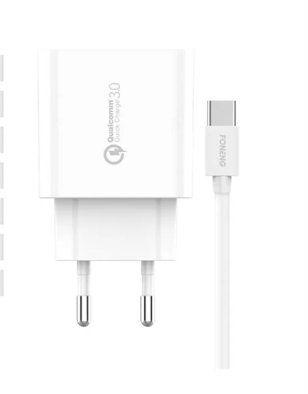 Мережевий зарядний пристрій Foneng EU46 QC3.0 Charger (1USBх3A) White (EU46-CH-TC) + кабель USB Type C - зображення 1
