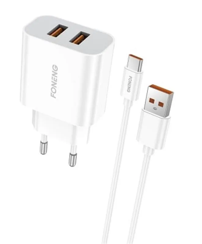 Мережевий зарядний пристрій Foneng EU45 Dual USB Charger (2USBх2.4A) White (EU45-CH-TC) + кабель USB Type C - зображення 1
