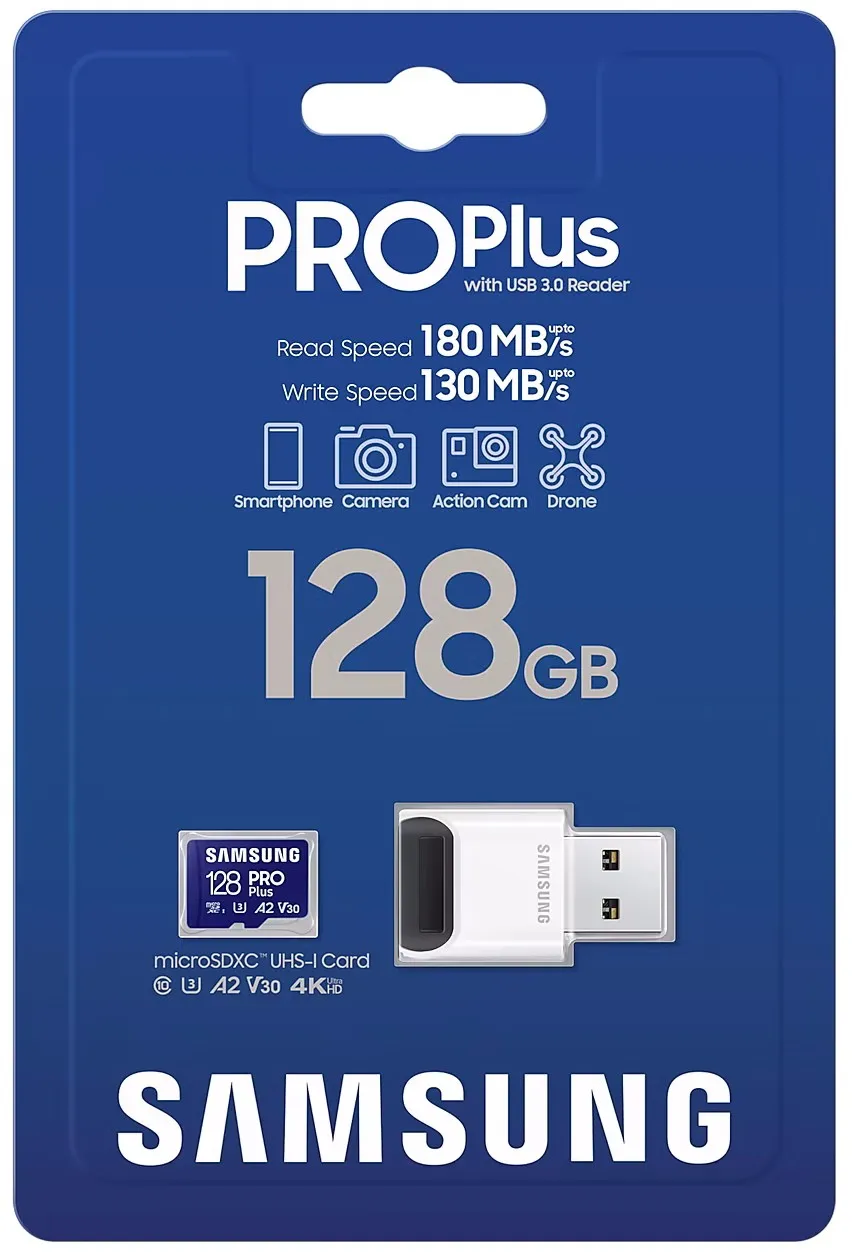 Карта пам`яті MicroSDXC 128GB UHS-I/U3 Samsung Pro Plus R180/W130MB/s + OTG Card reader (MB-MD128SB/WW) - мініатюра 4