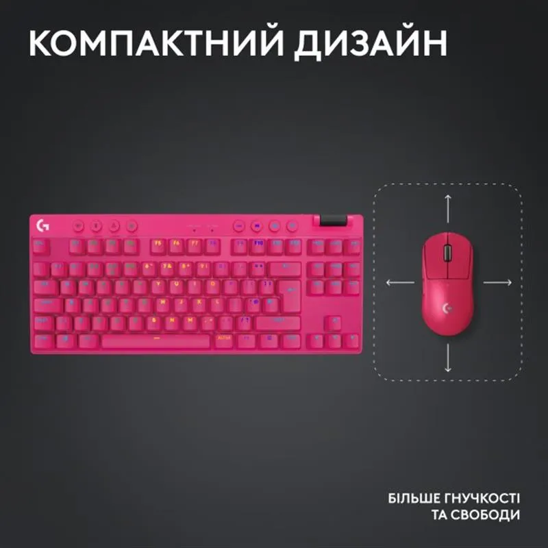 Клавiатура бездротова Logitech G PRO X TKL Lightspeed Magenta (920-012159) - мініатюра 7