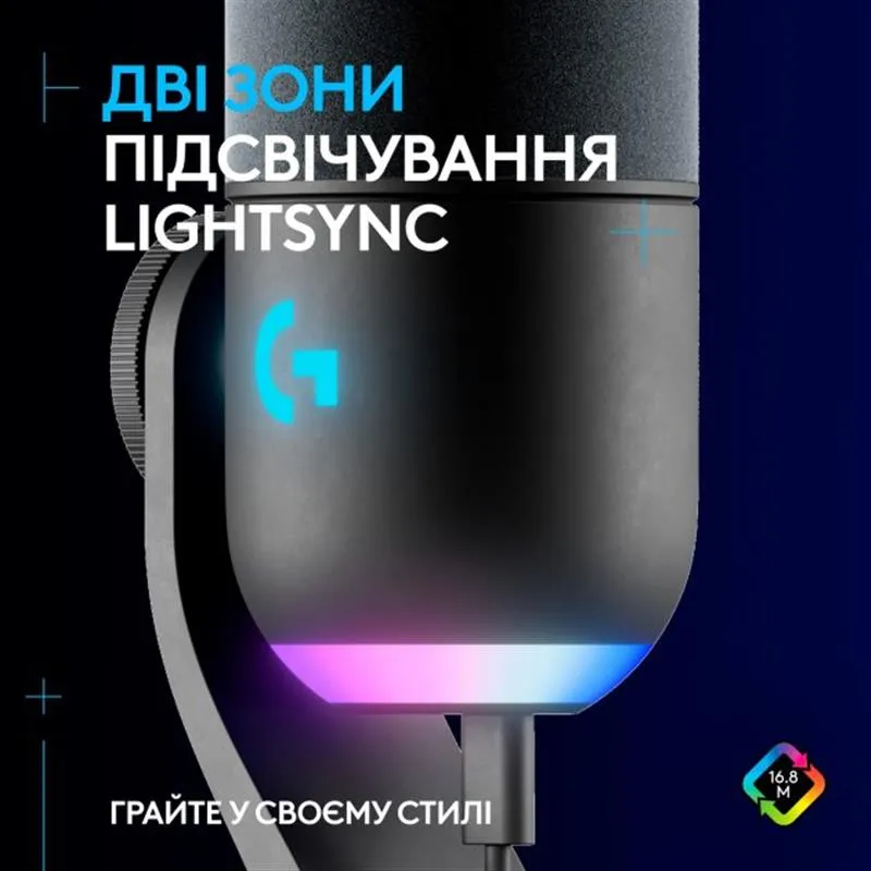 Мiкрофон Logitech Yeti GX Dynamic RGB Gaming Mic with Lightsync Black (988-000569) - мініатюра 2