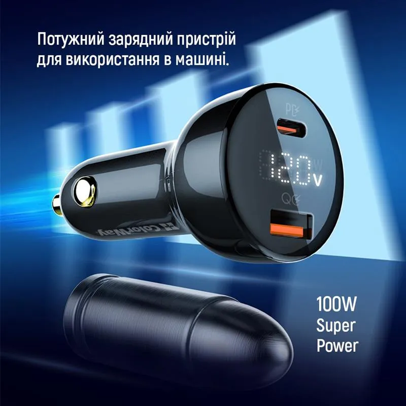 Автомобільний зарядний пристрій ColorWay Power Delivery Port PPS USB (USB-A + USB-C, 100W) PD, QC Black (CW-CHA044PD-BK) - мініатюра 10