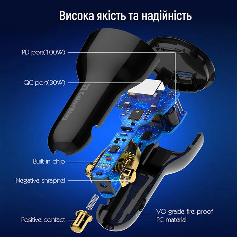 Автомобільний зарядний пристрій ColorWay Power Delivery Port PPS USB (USB-A + USB-C, 100W) PD, QC Black (CW-CHA044PD-BK) - мініатюра 12