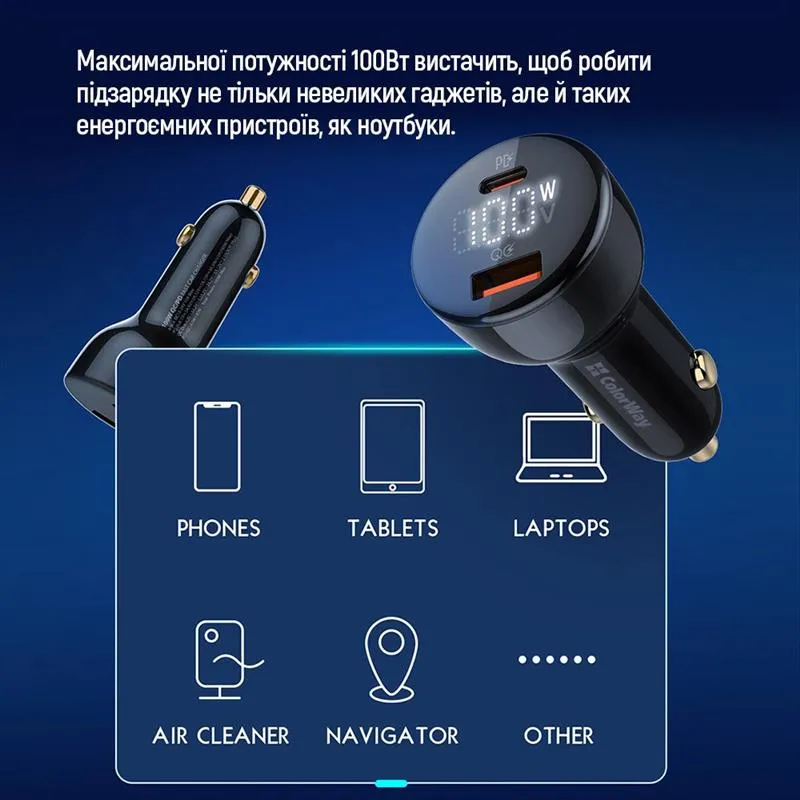 Автомобільний зарядний пристрій ColorWay Power Delivery Port PPS USB (USB-A + USB-C, 100W) PD, QC Black (CW-CHA044PD-BK) - мініатюра 14