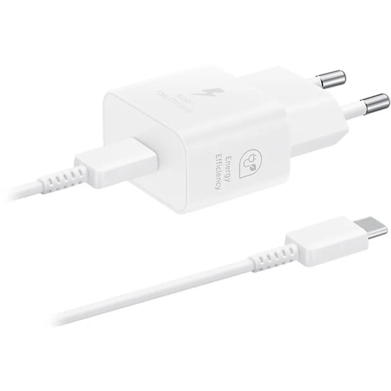 Мережевий зарядний пристрій Samsung EP-T2510XWEGEU White, 25W + кабель USB Type-C - мініатюра 2