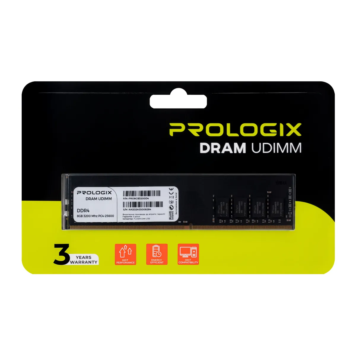 Модуль пам`ятi DDR4 8GB/3200 Prologix (PRO8GB3200D4) - мініатюра 4