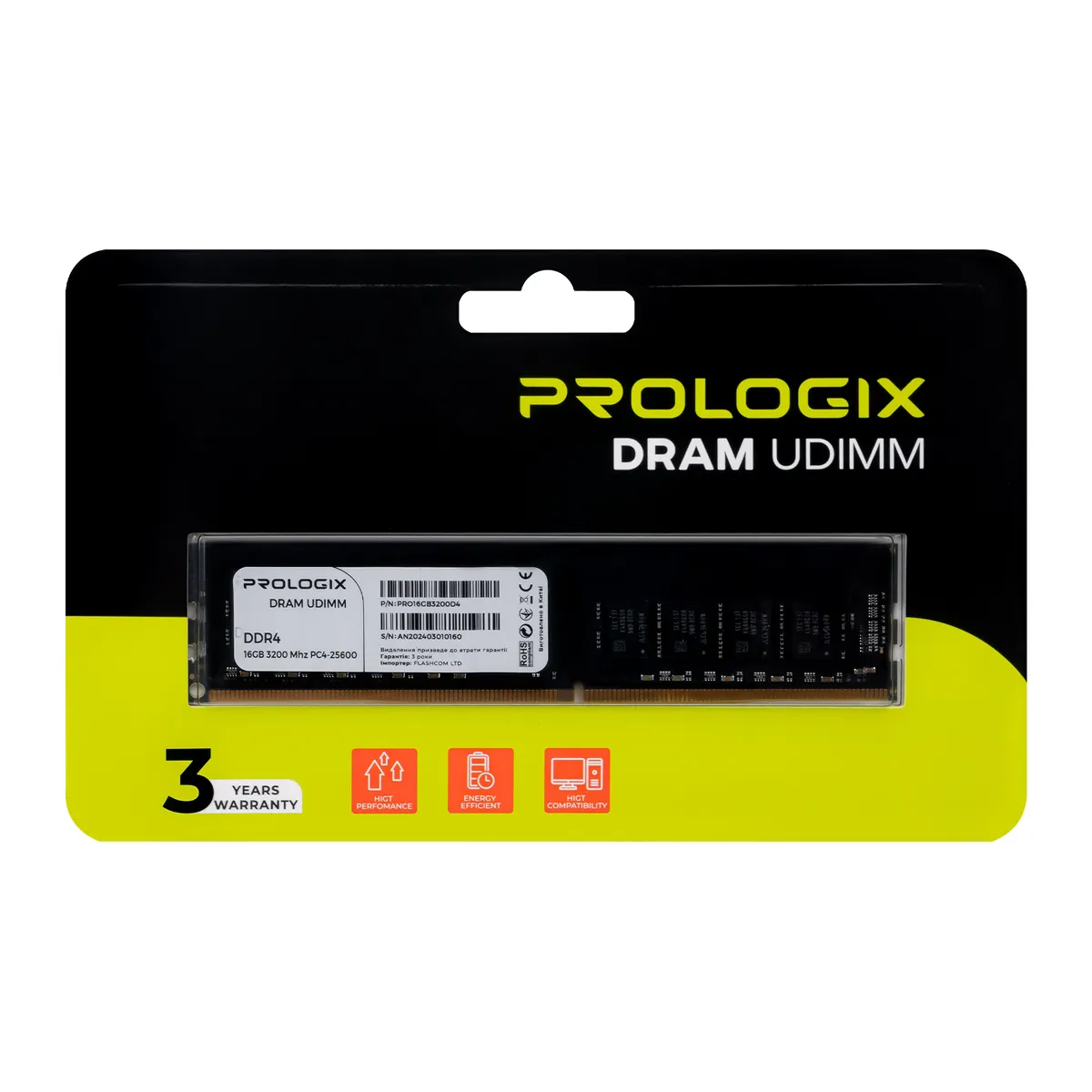 Модуль пам`ятi DDR4 16GB/3200 Prologix (PRO16GB3200D4) - мініатюра 4