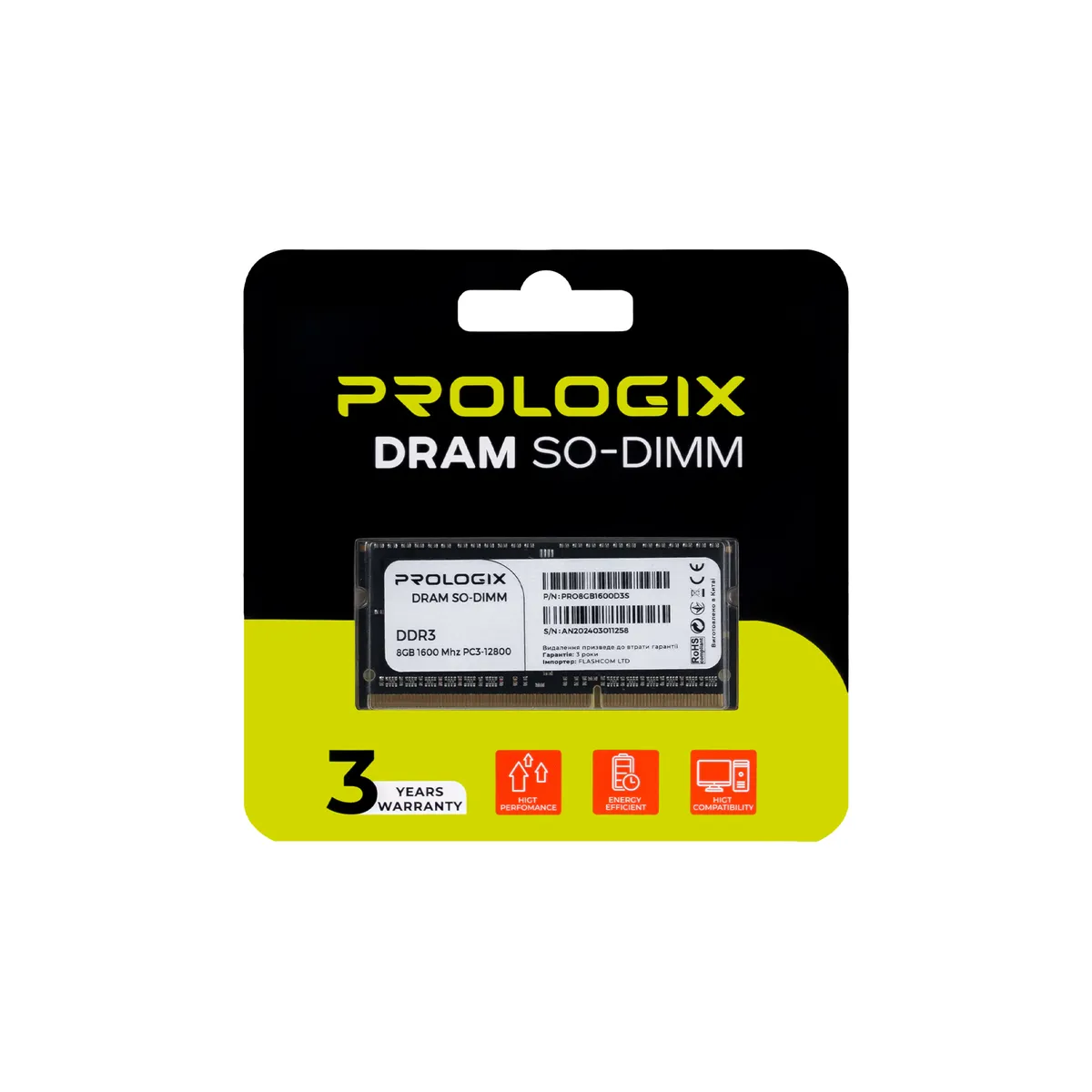 Модуль пам`ятi SO-DIMM DDR3L 8GB/1600 Prologix (PRO8GB1600D3S) - мініатюра 4