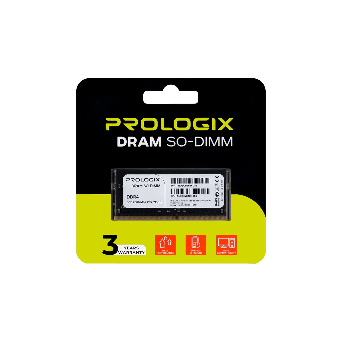 Модуль пам`ятi SO-DIMM DDR4 8GB/2666 Prologix (PRO8GB2666D4S) - мініатюра 4