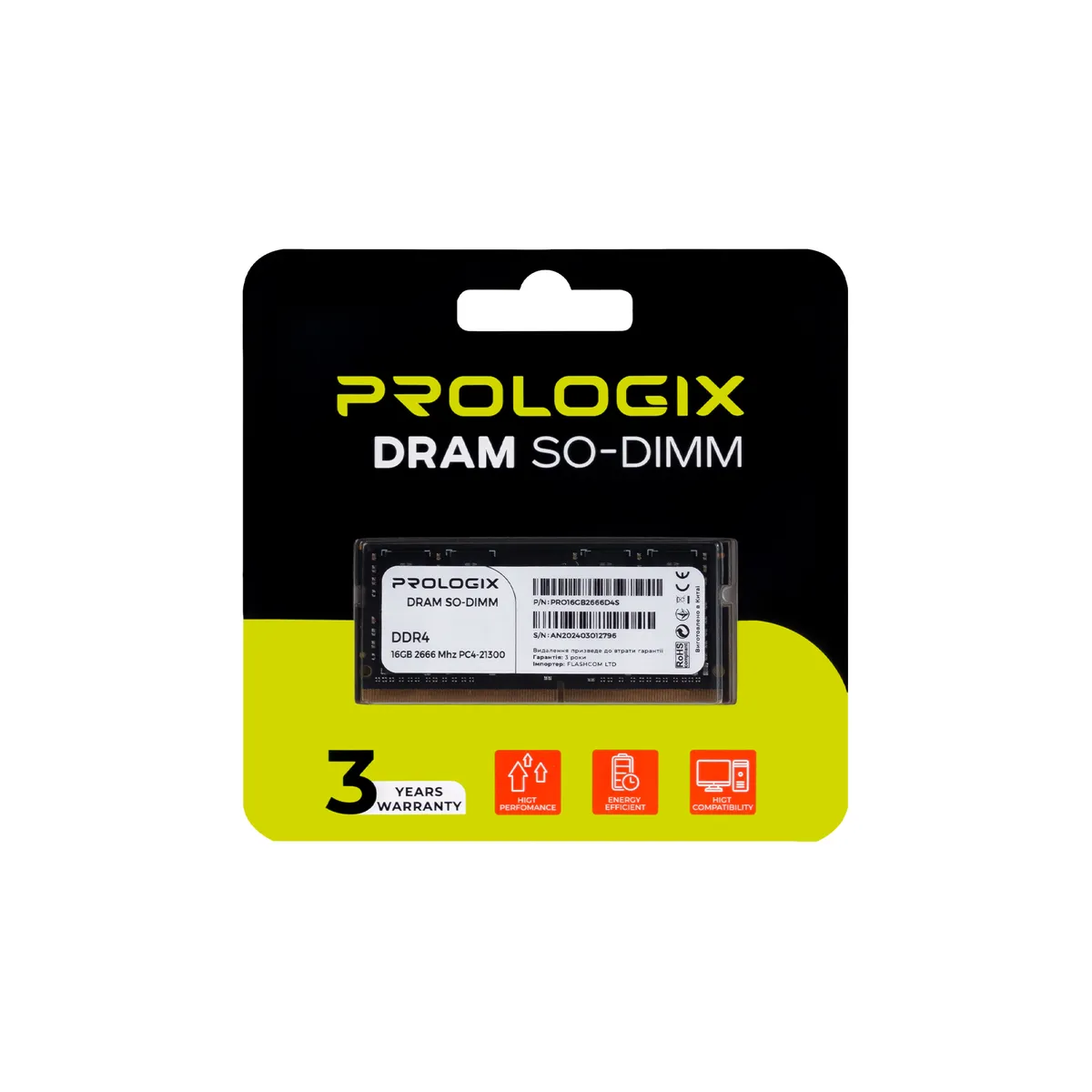Модуль пам`ятi SO-DIMM DDR4 16GB/2666 Prologix (PRO16GB2666D4S) - мініатюра 4