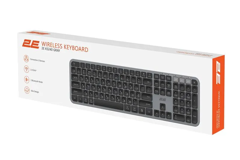 Клавіатура бездротова 2E KS240 WL BT Gray (2E-KS240WG_UA) - мініатюра 10
