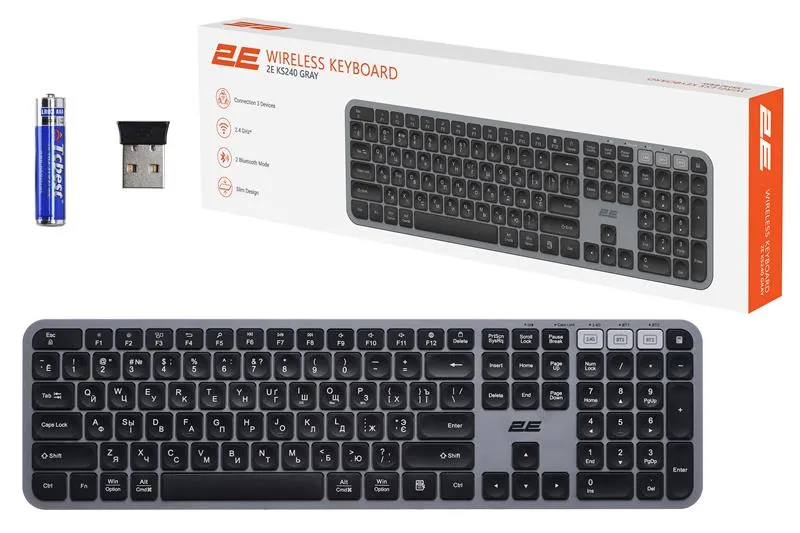 Клавіатура бездротова 2E KS240 WL BT Gray (2E-KS240WG_UA) - мініатюра 8