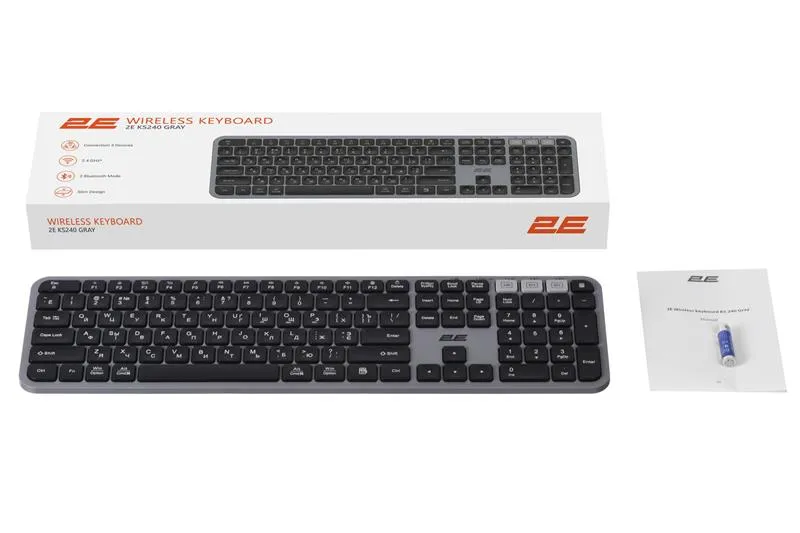 Клавіатура бездротова 2E KS240 WL BT Gray (2E-KS240WG_UA) - мініатюра 9