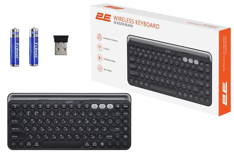 Клавіатура бездротова 2E KS250 WL BT Black (2E-KS250WBK_UA) - мініатюра 8