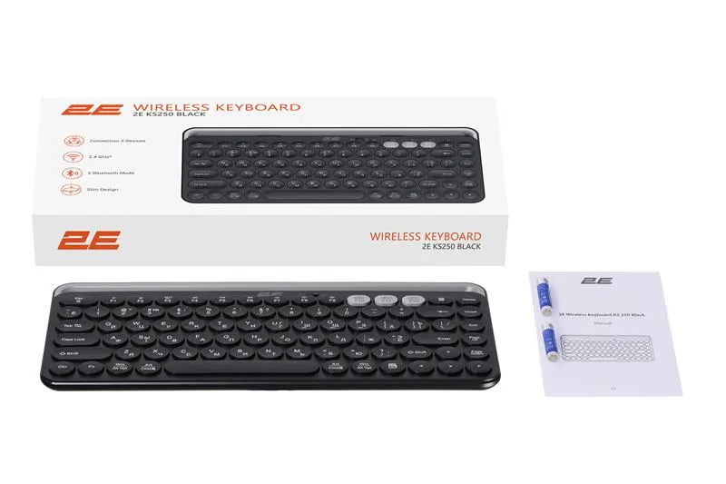 Клавіатура бездротова 2E KS250 WL BT Black (2E-KS250WBK_UA) - мініатюра 9