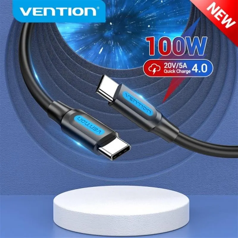 Кабель Vention USB Type-C - USB Type-C (M/M), TPE Round PD 100 W, 5 A, 1.5 м, Black (COTBG) - мініатюра 4