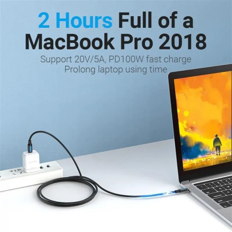 Кабель Vention USB Type-C - USB Type-C (M/M), TPE Round PD 100 W, 5 A, 1.5 м, Black (COTBG) - мініатюра 6
