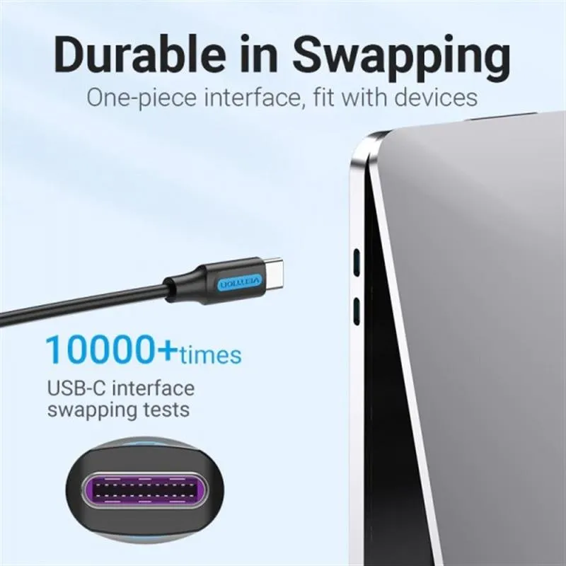 Кабель Vention USB Type-C - USB Type-C (M/M), TPE Round PD 100 W, 5 A, 1.5 м, Black (COTBG) - мініатюра 8