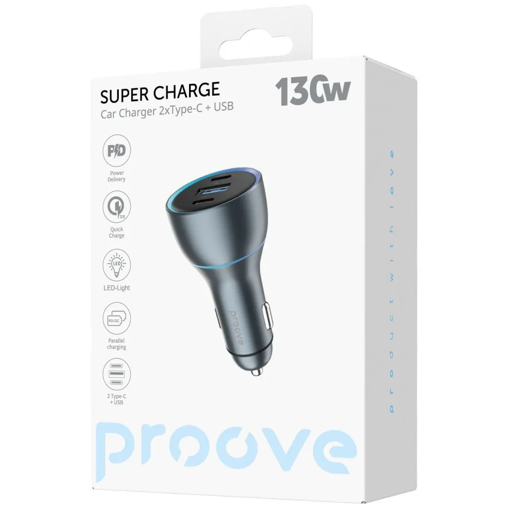 АЗП Proove Super Charge 130W (2 Type-C + USB) (metal gray) - мініатюра 2