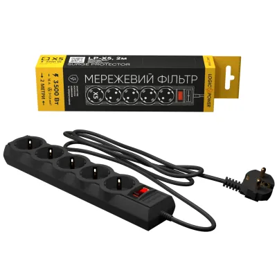 Мережевий фільтр живлення LogicPower LP-X5 PREMIUM, 2m black (9583) - мініатюра 2