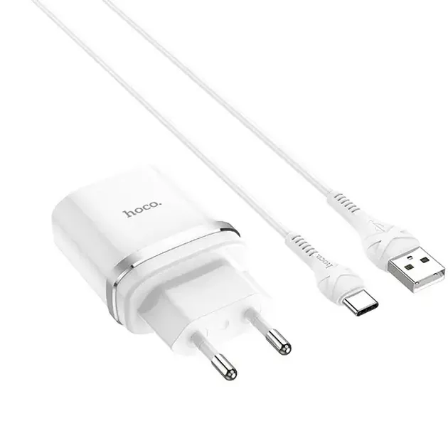 Мережевий зарядний пристрій Hoco C12Q (1USB, 3А) QC3.0 White (S23111) + кабель Type-C - зображення 1