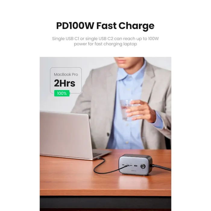 Зарядний пристрій Ugreen DigiNest Pro CD270 GaN 100W Gray (60167) - мініатюра 9