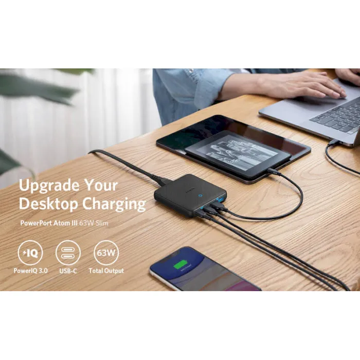 Мережевий зарядний пристрій Anker PowerPort 543 Atom III Slim Black, 45W USB Type-C + 20 W USB (A2046G12) - мініатюра 6