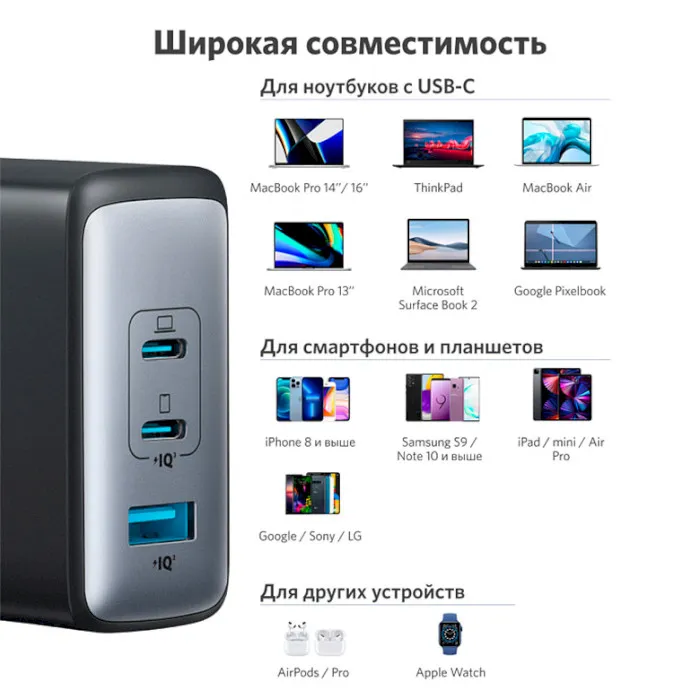 Мережевий зарядний пристрій Anker PowerPort 736 Nano II Black, GaN 100W (A2145G11) - мініатюра 7